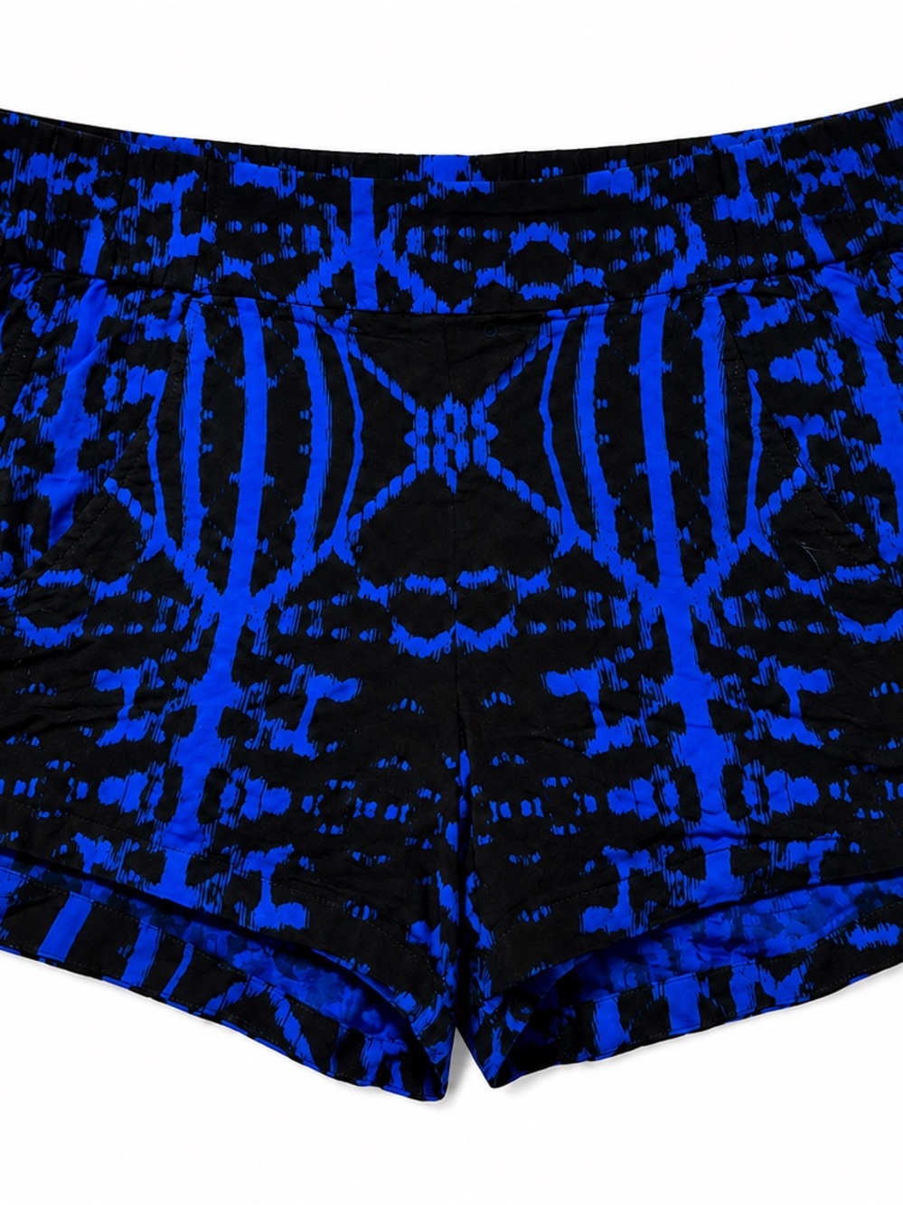 Express Blue Black Abstract Print Pull On Shorts Women’s XS Casual Rayon